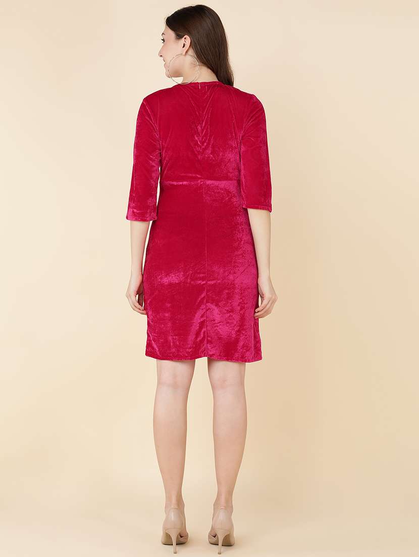 women solid overlap neck bodycon dress - 21725878 -  Standard Image - 3