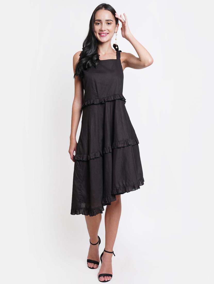 women solid shoulder strap tiered dress - 21725883 -  Zoom Image - 0