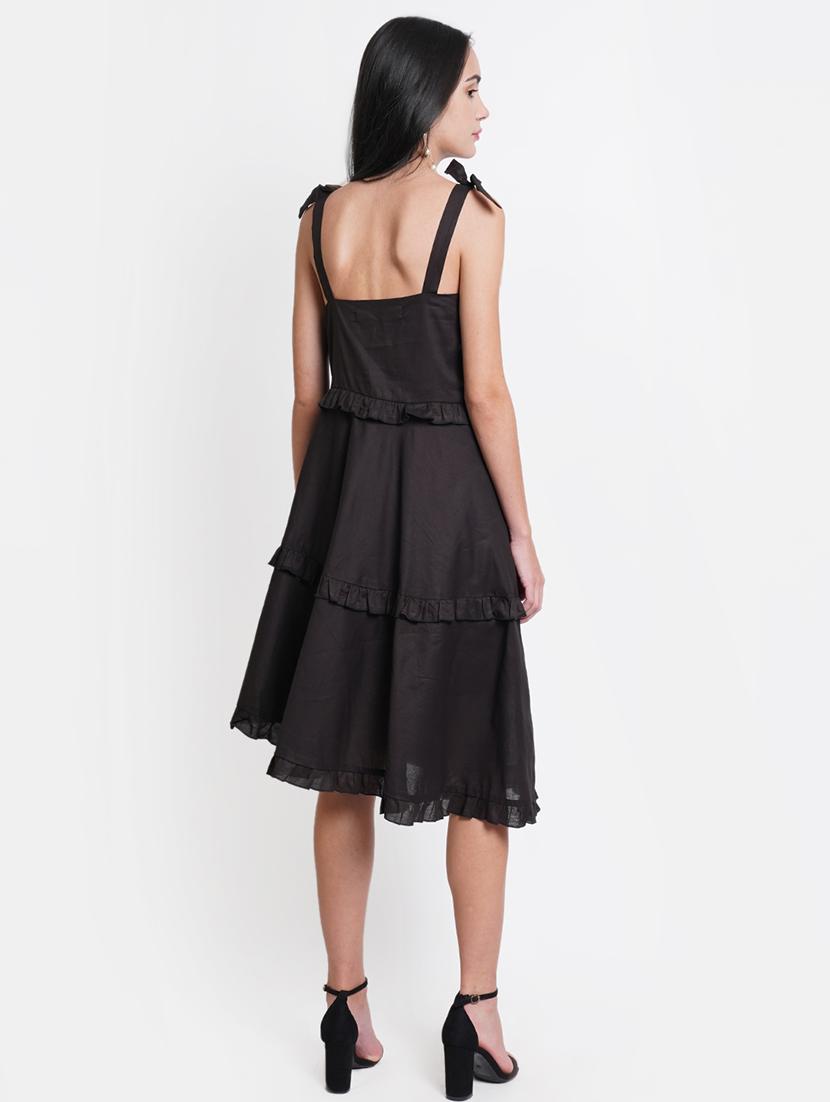 women solid shoulder strap tiered dress - 21725883 - Standard Image - 3