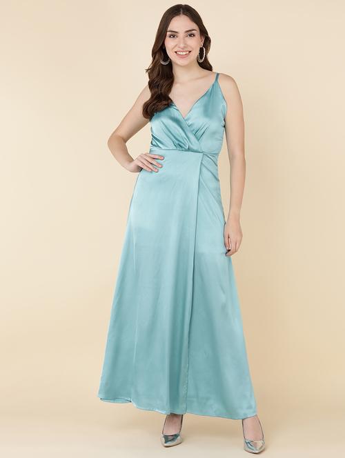 women solid shoulder strap high slit dress - 21725884 - Standard Image - 0