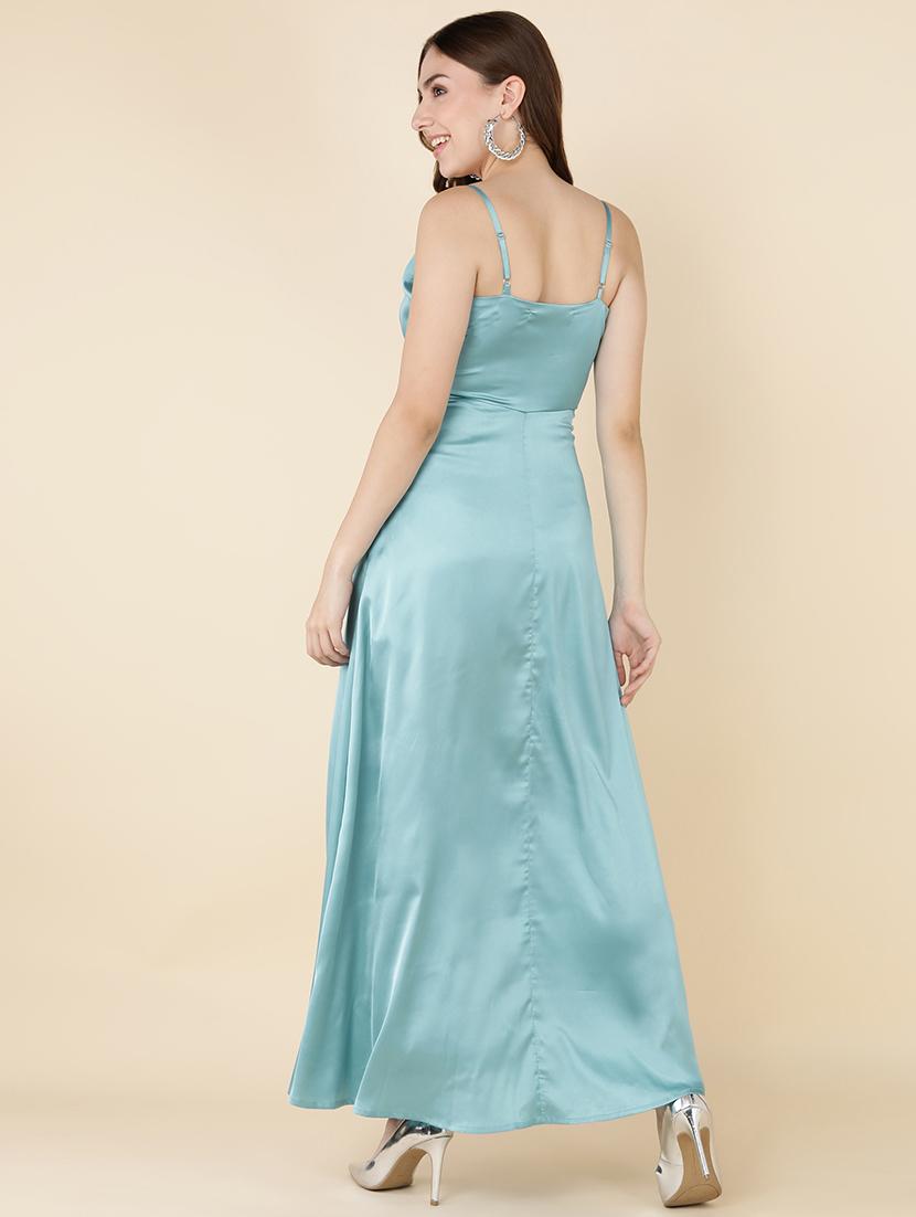 women solid shoulder strap high slit dress - 21725884 - Standard Image - 3