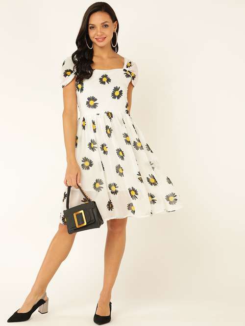 women floral print cap sleeves fit & flare dress - 21725904 -  Standard Image - 0