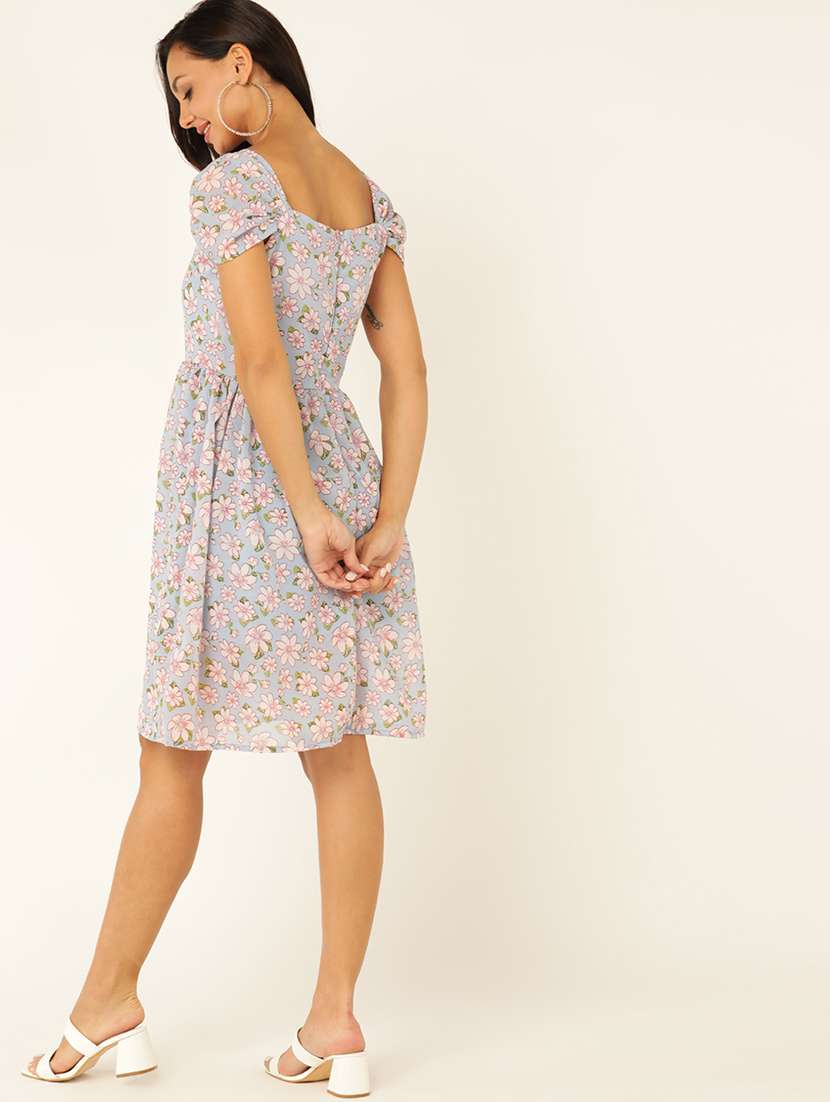 women floral print cap sleeves fit & flare dress - 21725907 -  Standard Image - 3