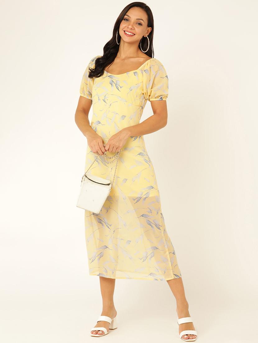 women printed puff sleeves a-line dress - 21725908 -  Zoom Image - 0
