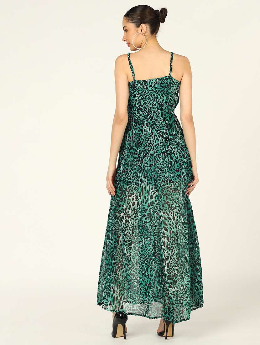 women animal print sleeveless a-line dress with high slit - 21725917 -  Standard Image - 3