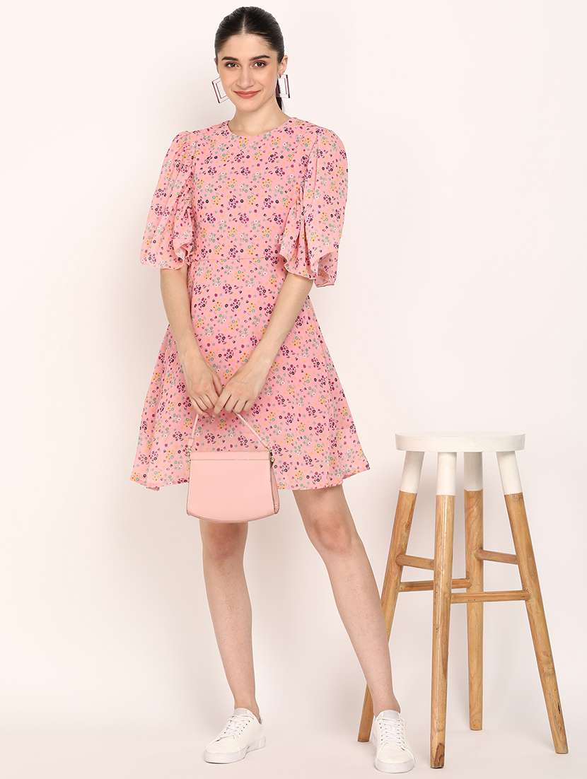 women floral print batwing sleeves a-line dress