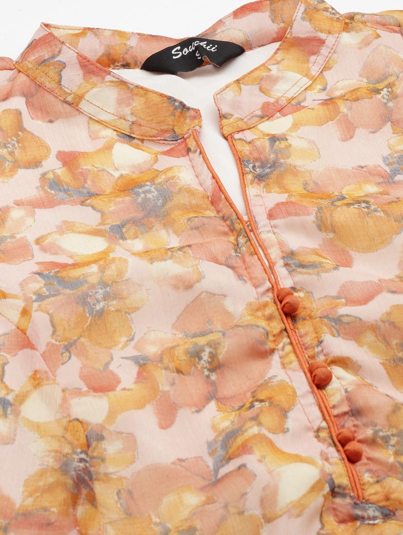 women floral print mandarin neck fit & flared dress - 21727984 - Standard Image - 8