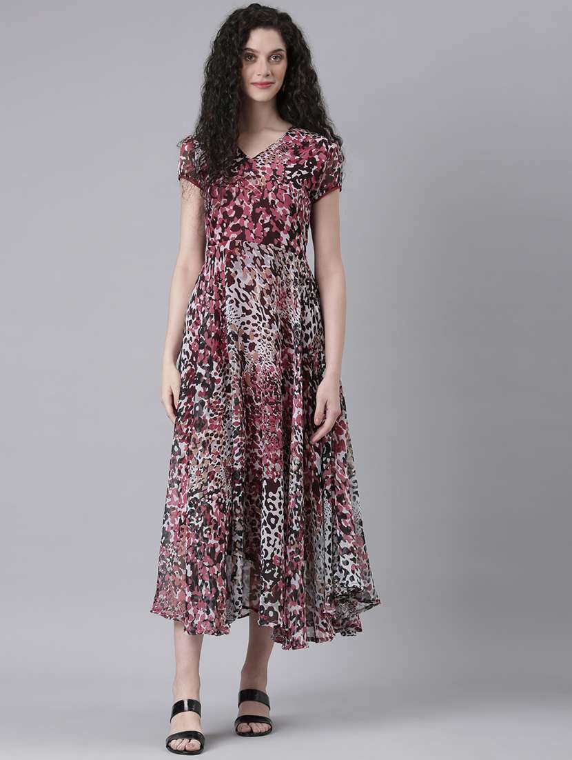 women printed short sleeves fit & flared dress - 21727985 - Standard Image - 5