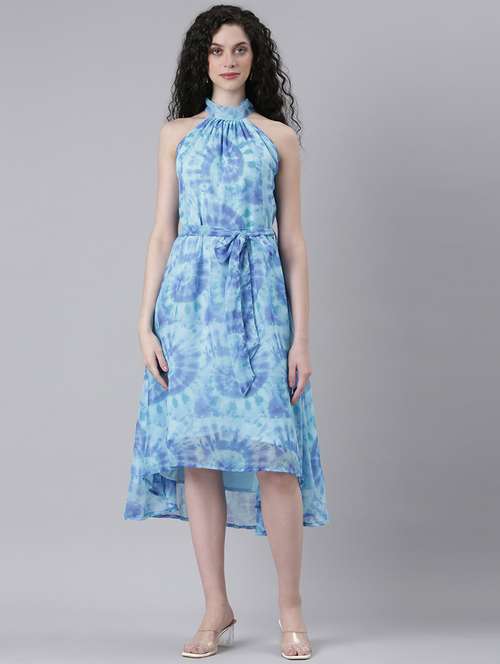 women printed halter neck high low dress - 21727986 -  Standard Image - 0