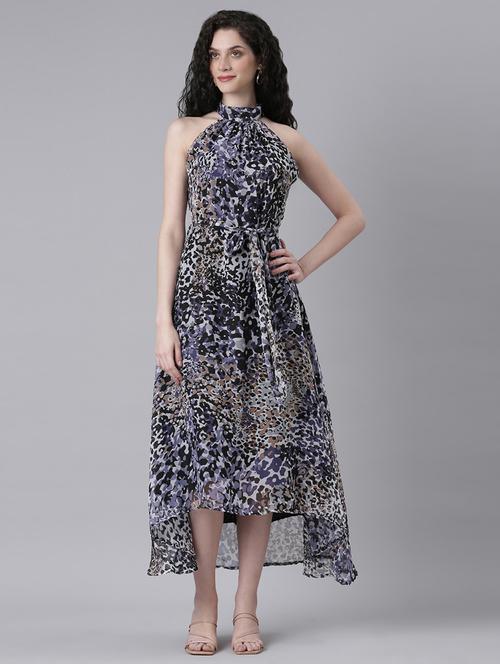 women printed halter neck high low dress - 21727987 - Standard Image - 0
