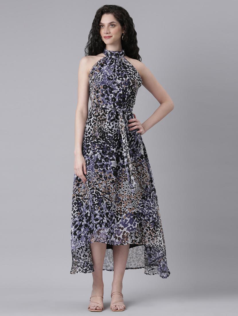 women printed halter neck high low dress - 21727987 - Zoom Image - 0