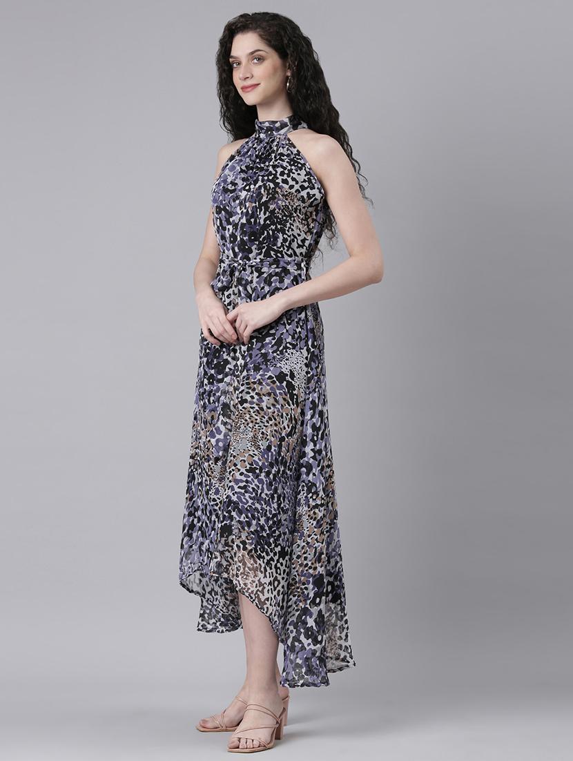 women printed halter neck high low dress - 21727987 - Standard Image - 3