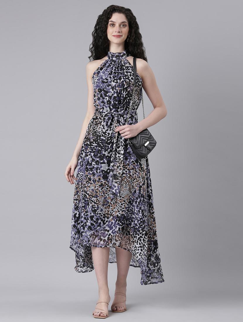 women printed halter neck high low dress - 21727987 - Standard Image - 5
