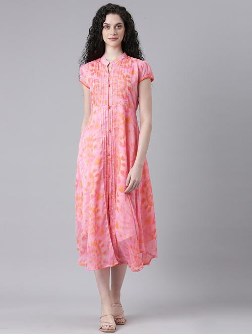 women printed short sleeves fit & flared dress - 21727988 -  Standard Image - 0