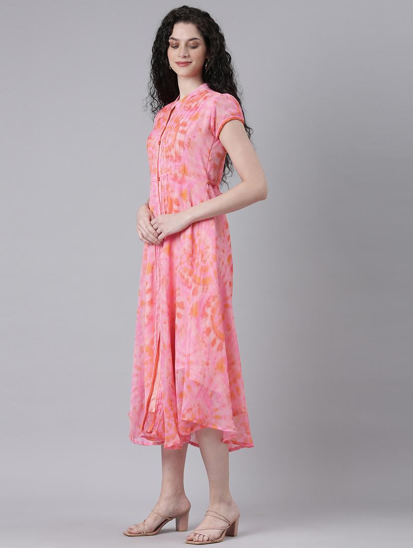 women printed short sleeves fit & flared dress - 21727988 - Standard Image - 3