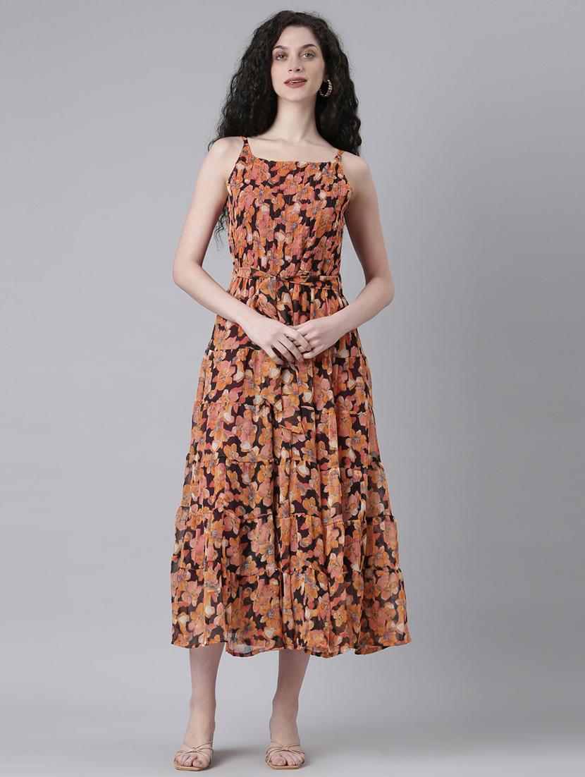 women printed shoulder strap tiered dress - 21727990 -  Zoom Image - 0