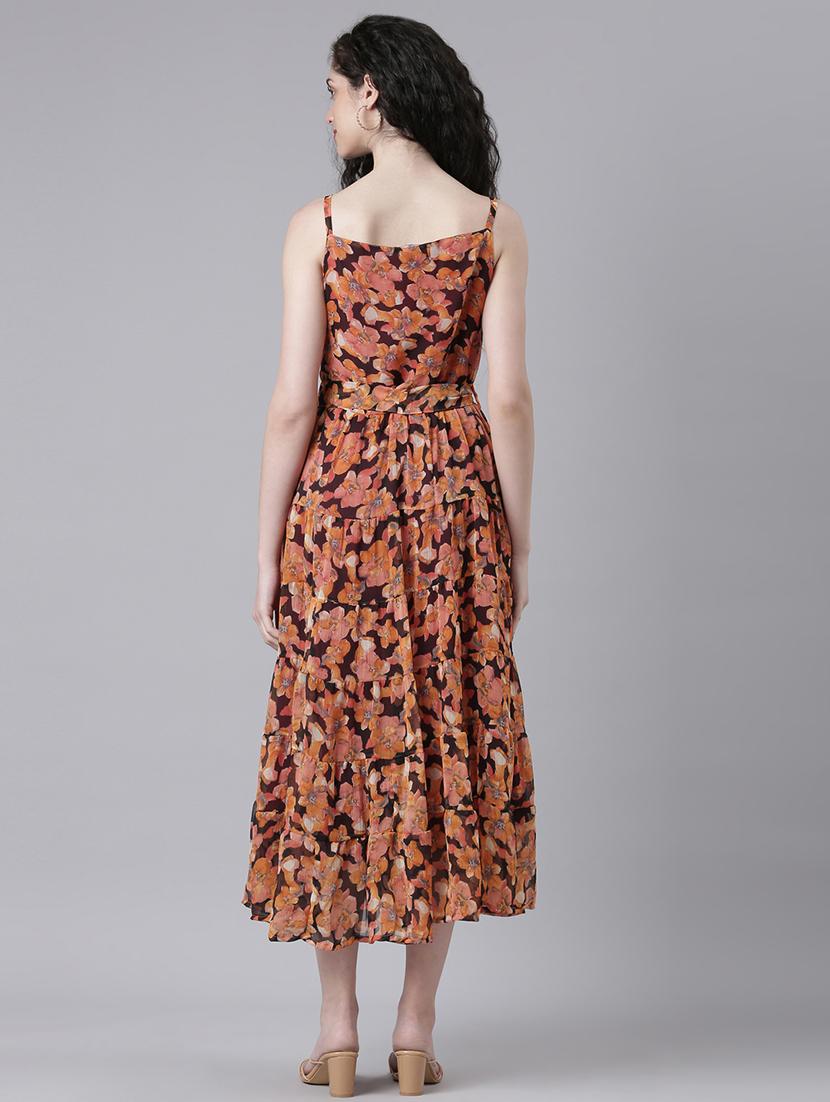 women printed shoulder strap tiered dress - 21727990 - Standard Image - 3