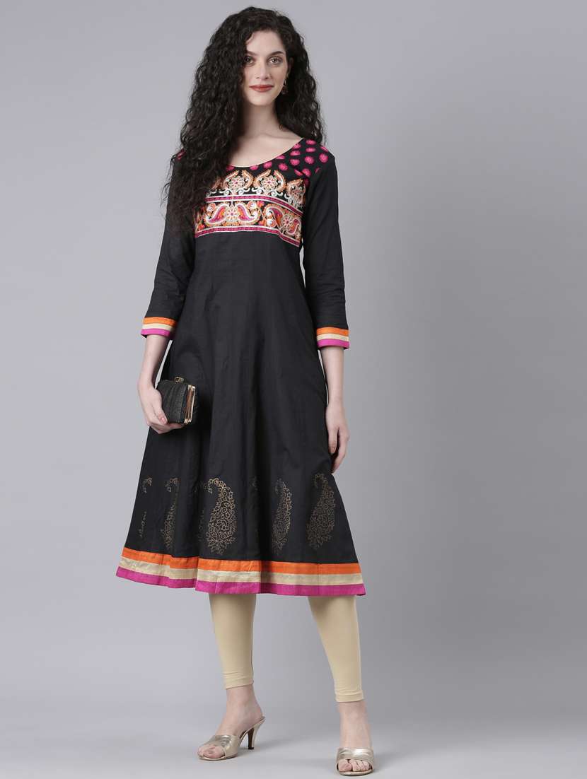 women black embroidered round neck anarkali kurta - 21728031 -  Standard Image - 3