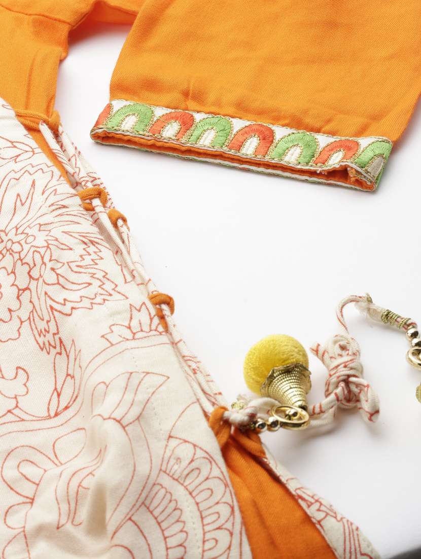 women orange printed three quarter sleeve layered kurta - 21728032 -  Standard Image - 5