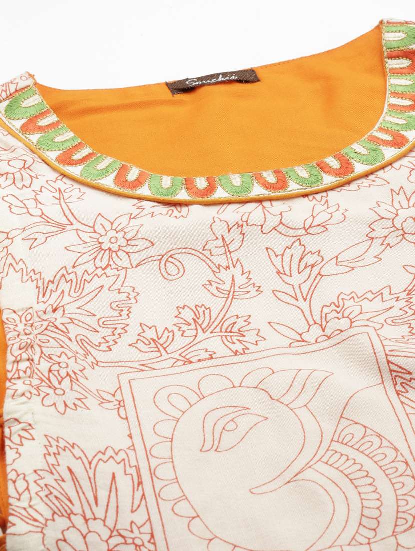 women orange printed three quarter sleeve layered kurta - 21728032 -  Standard Image - 8