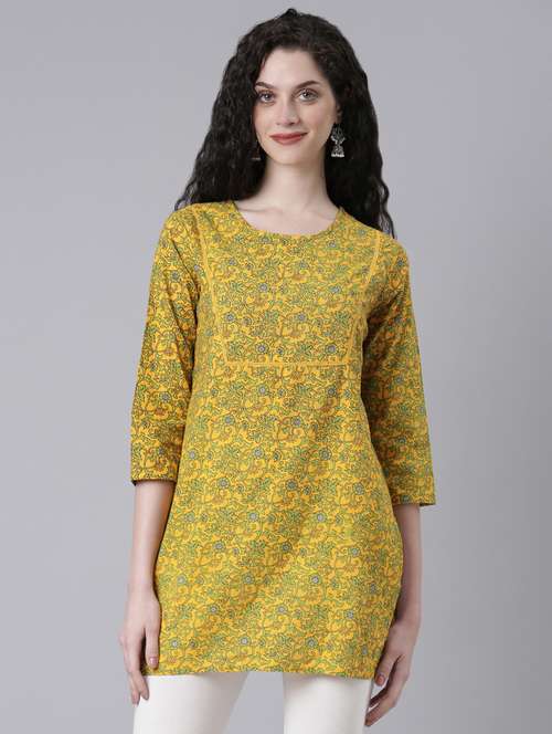 women yellow floral printed straight kurti - 21728034 -  Standard Image - 0