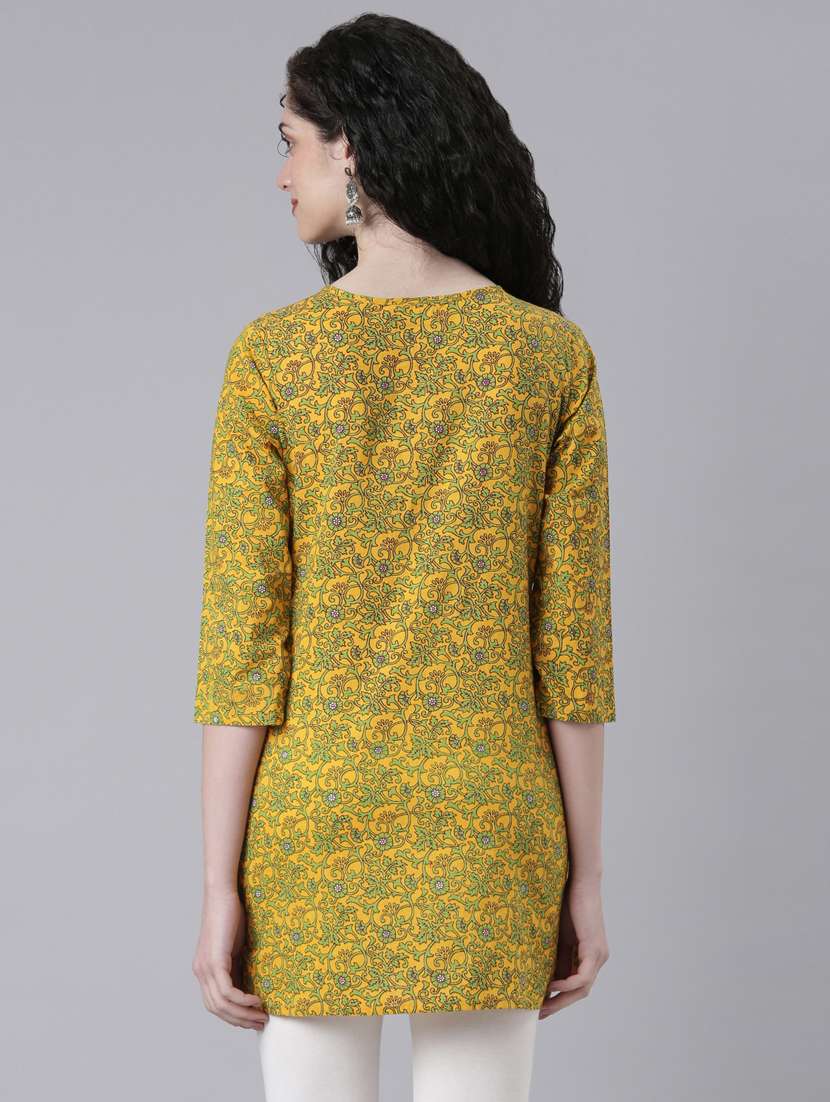 women yellow floral printed straight kurti - 21728034 -  Standard Image - 3