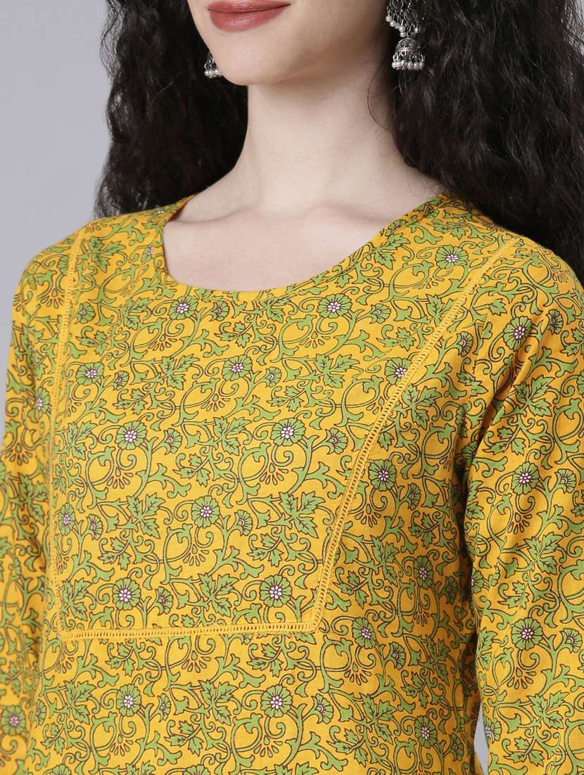 women yellow floral printed straight kurti - 21728034 -  Standard Image - 5