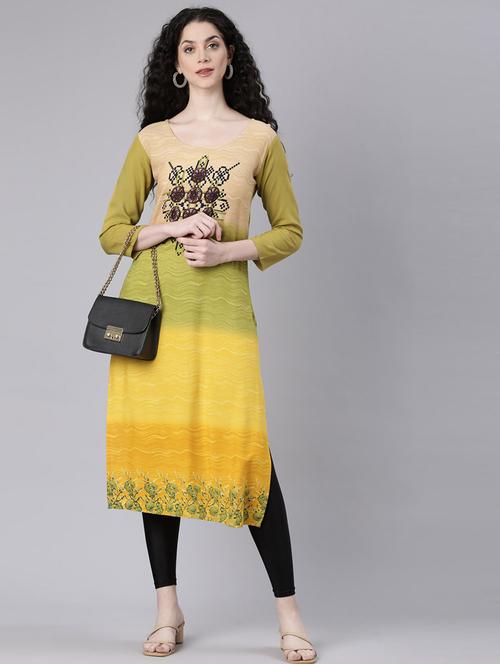 women abstract printed three quarter sleeve straight kurta - 21728045 - Standard Image - 0