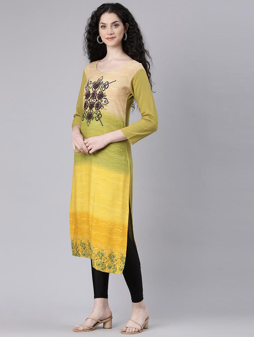 women abstract printed three quarter sleeve straight kurta - 21728045 - Standard Image - 3