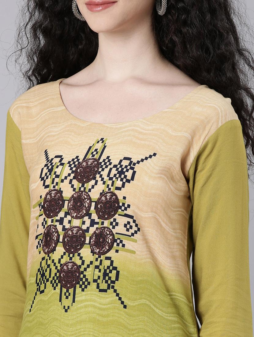 women abstract printed three quarter sleeve straight kurta - 21728045 - Standard Image - 5