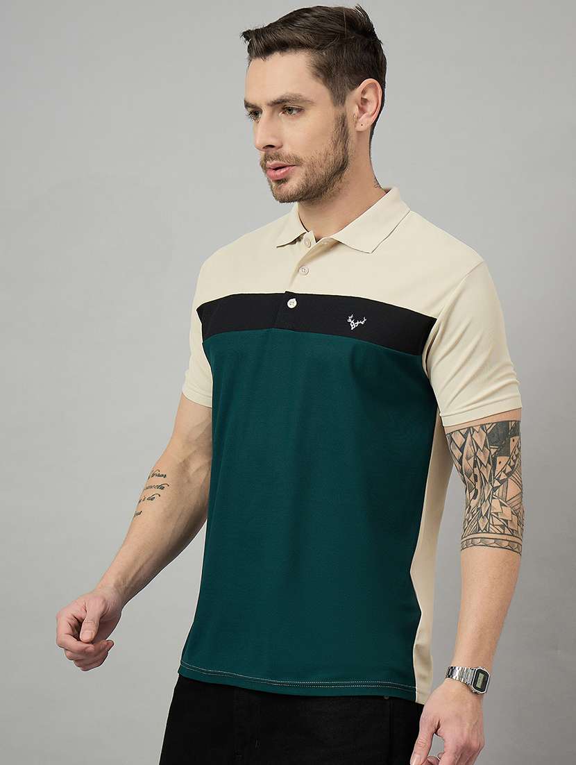 men short sleeves color block polo t-shirt