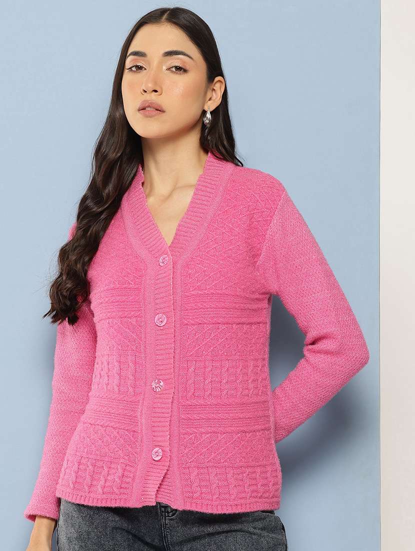 women long sleeves self design cardigan