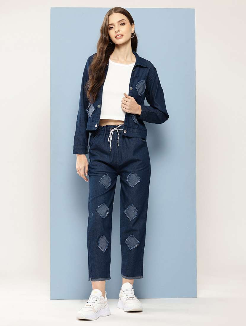 wome crop top and patched jacket with jeans - 21728105 - Standard Image - 3