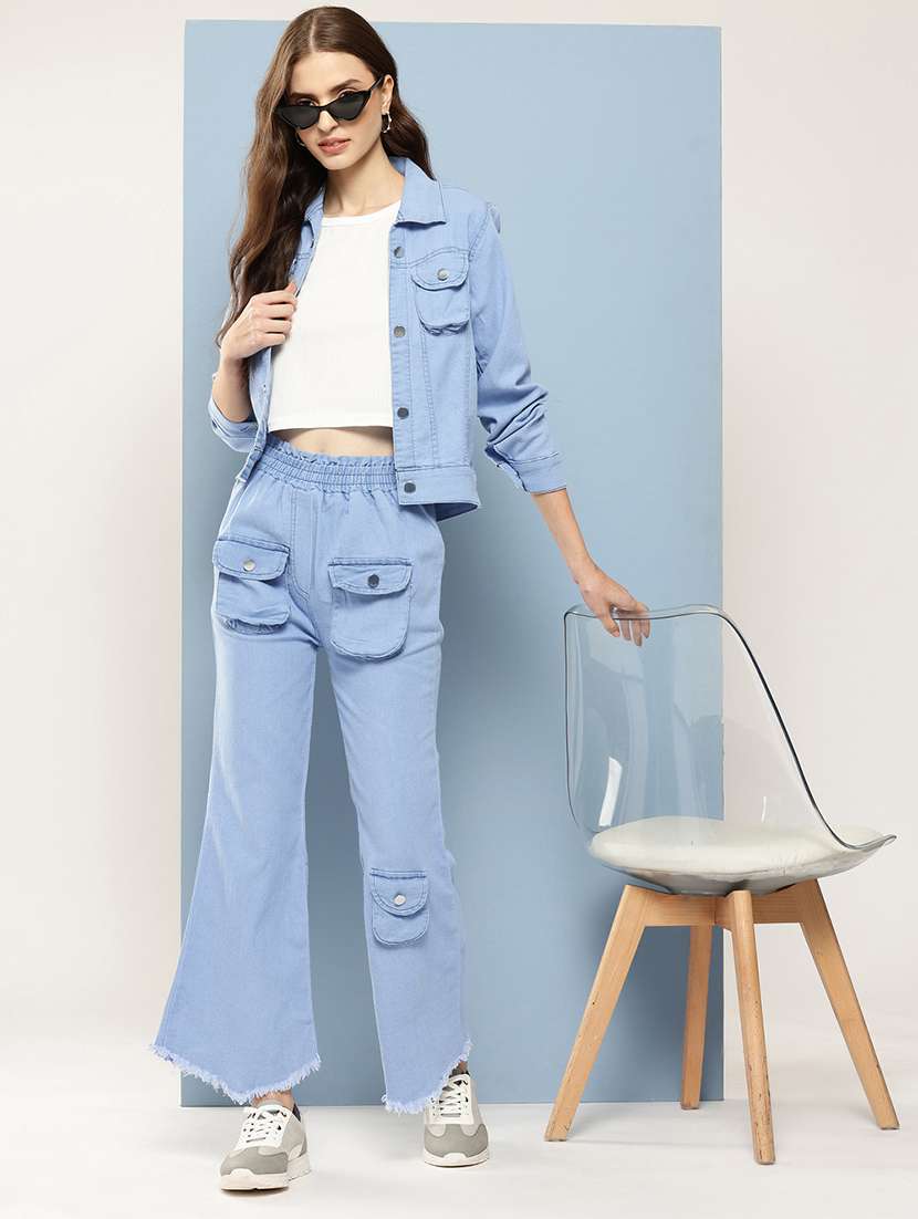 women solid crop top and jacket with jeans  - 21728108 -  Standard Image - 3