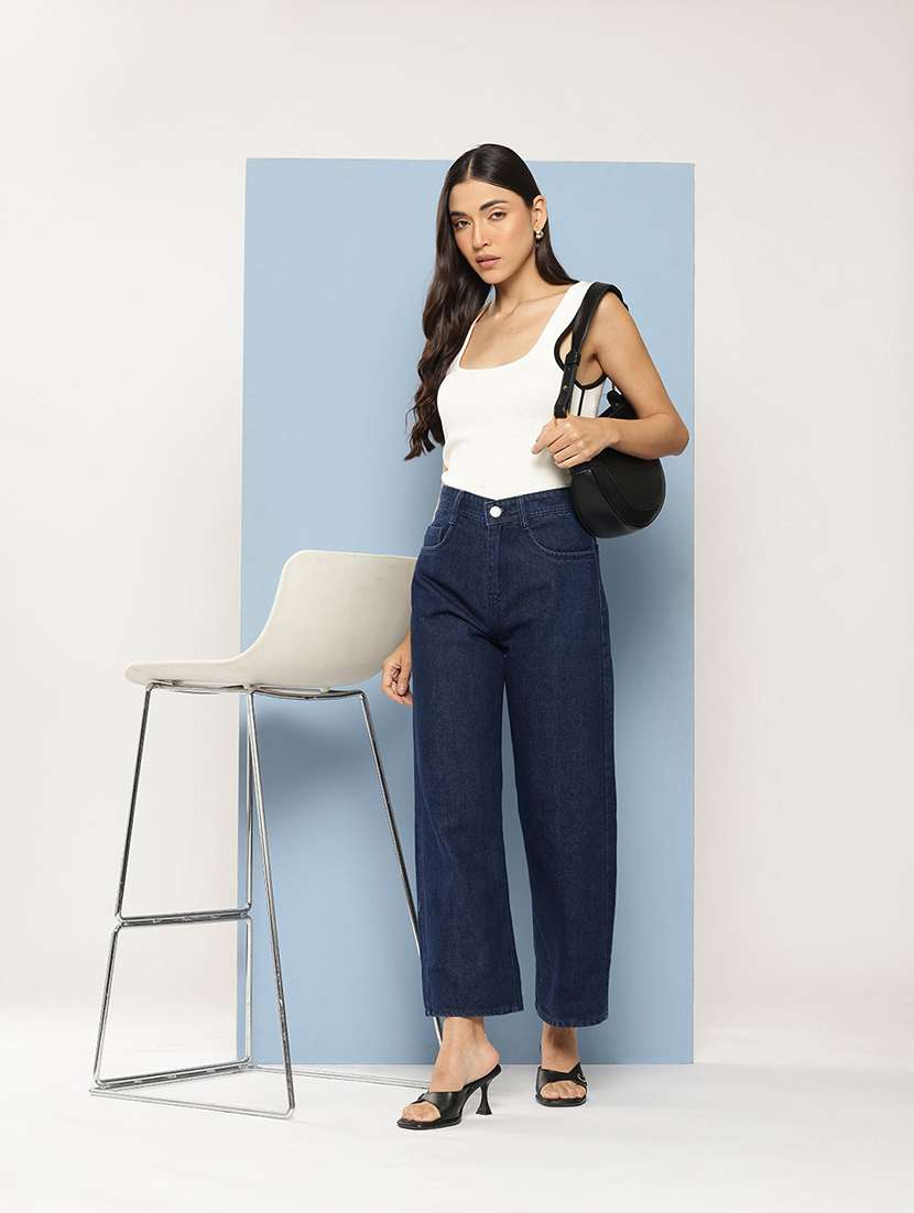 women solid high rise straight fit jean - 21728111 -  Standard Image - 3