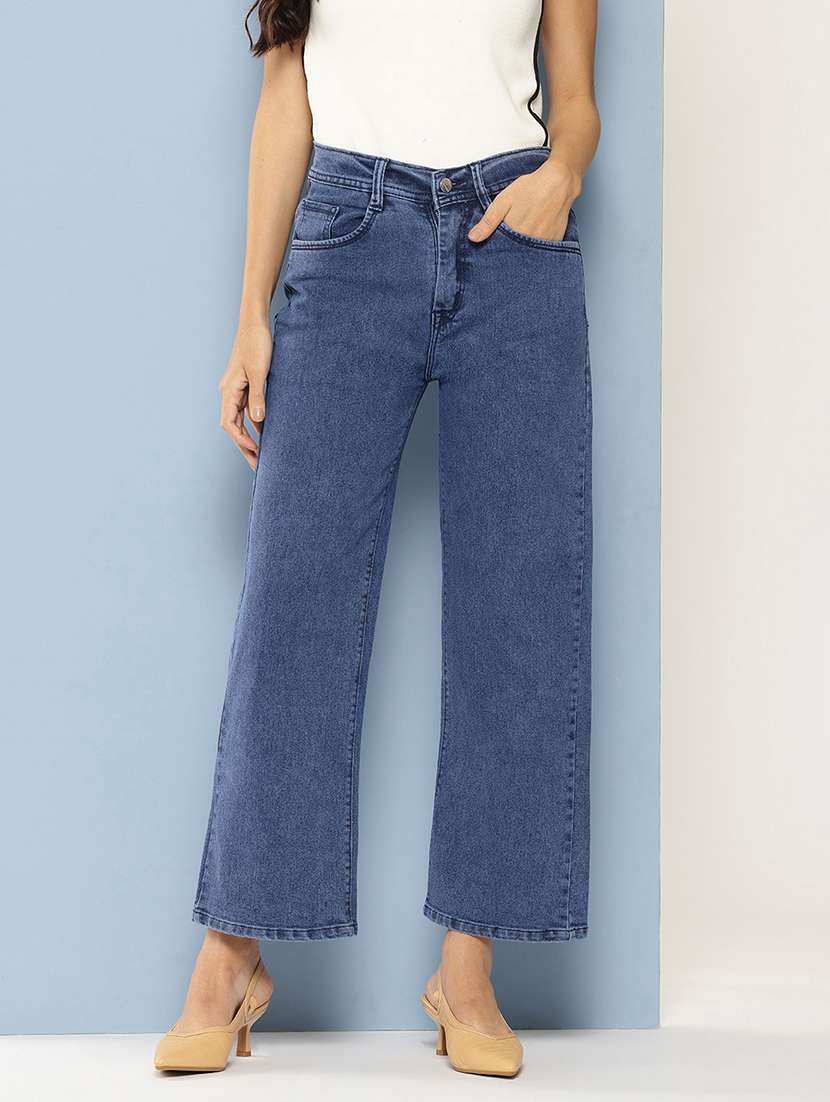 women solid high rise straight fit jean - 21728113 -  Zoom Image - 0