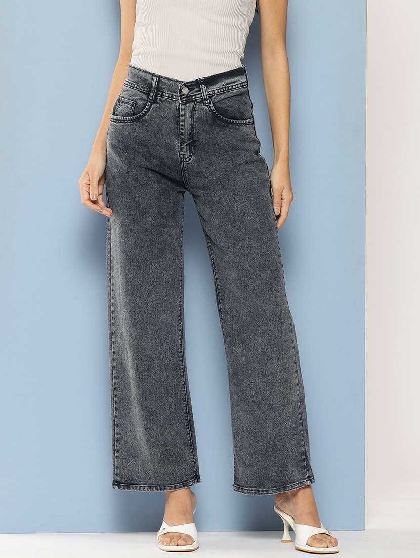 women solid high rise straight fit jean - 21728115 -  Zoom Image - 0