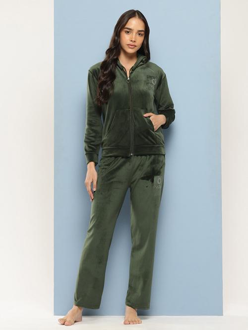 women solid hooded nightwear pyjama set - 21728118 - Standard Image - 0