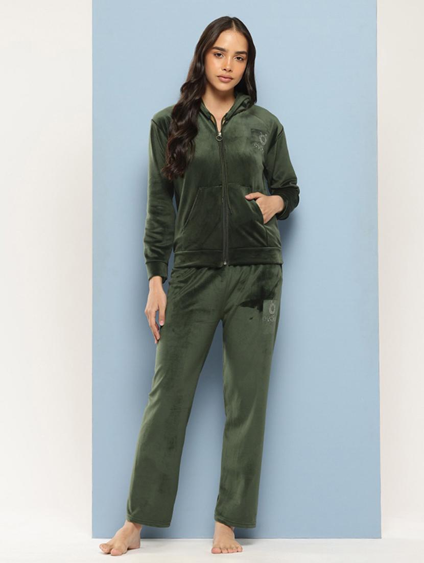 women solid hooded nightwear pyjama set - 21728118 - Zoom Image - 0