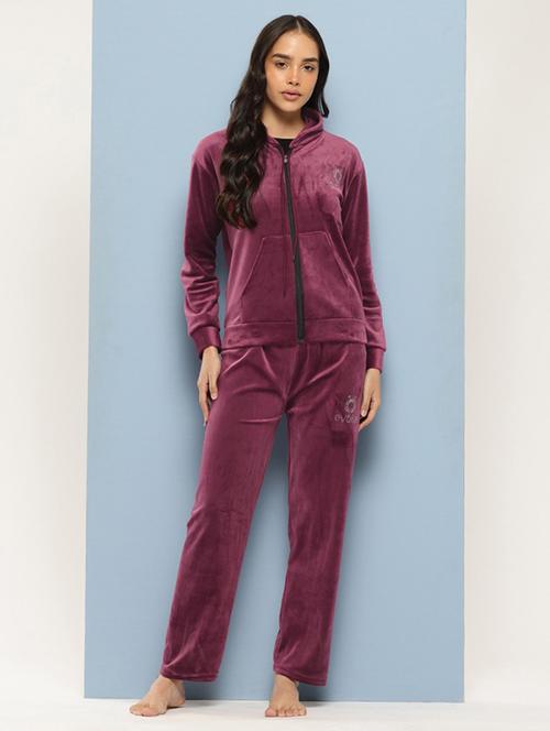 women solid hooded nightwear pyjama set - 21728119 -  Standard Image - 0