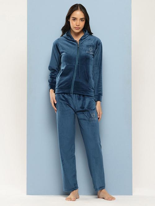 women solid hooded nightwear pyjama set - 21728121 - Standard Image - 0