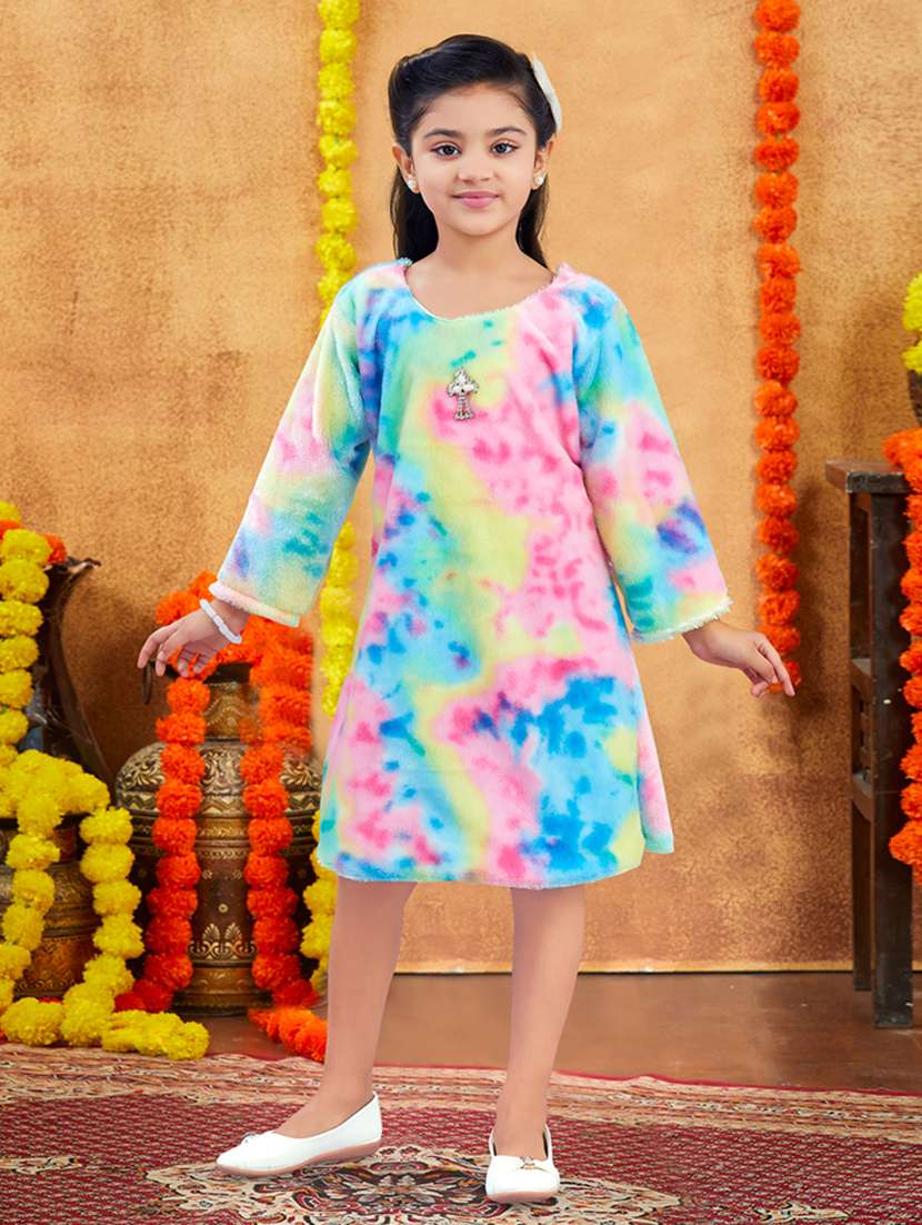 girls multi color tie & dye round neck frock