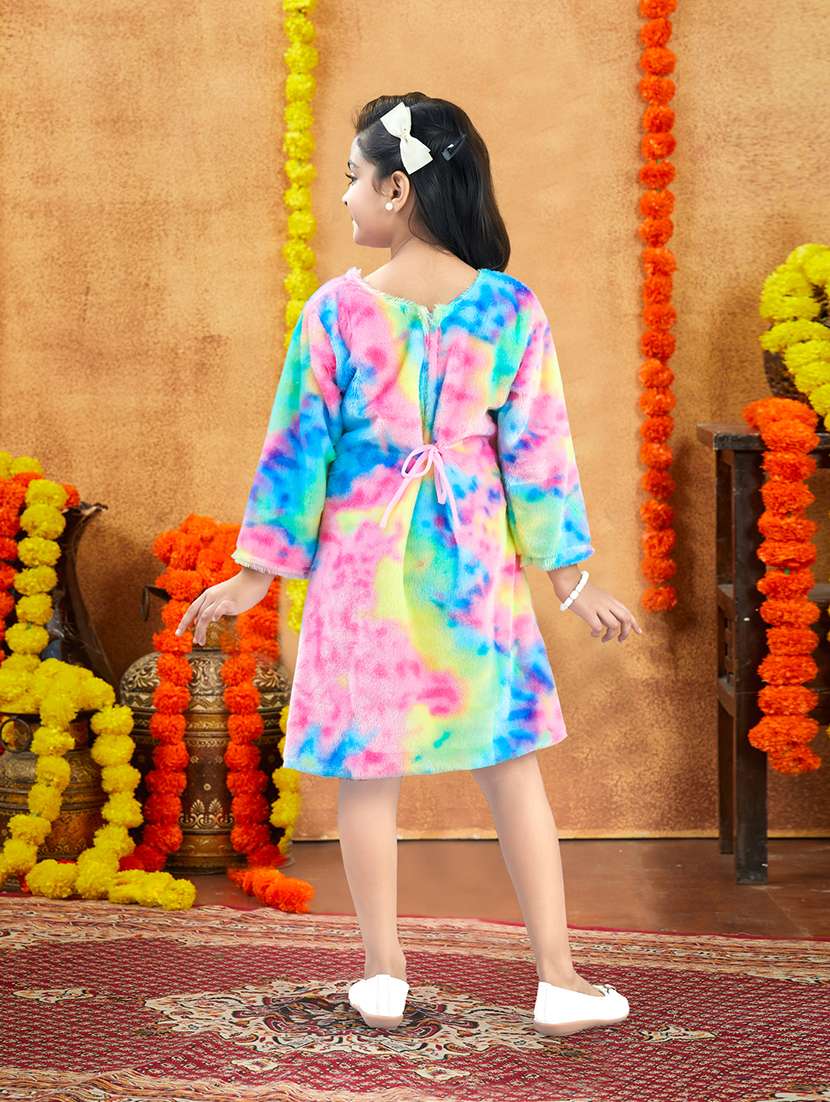 girls multi color tie & dye round neck frock - 21728126 -  Standard Image - 3