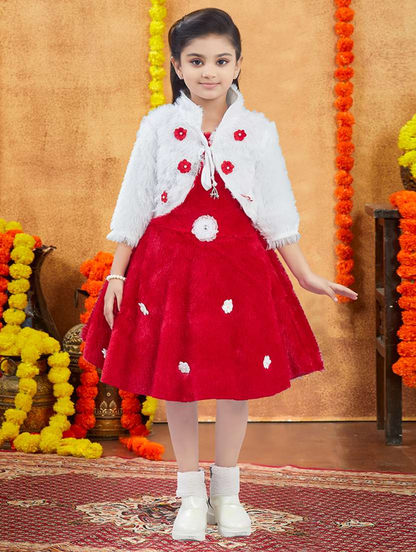 girls embellished three quarter sleeve frock