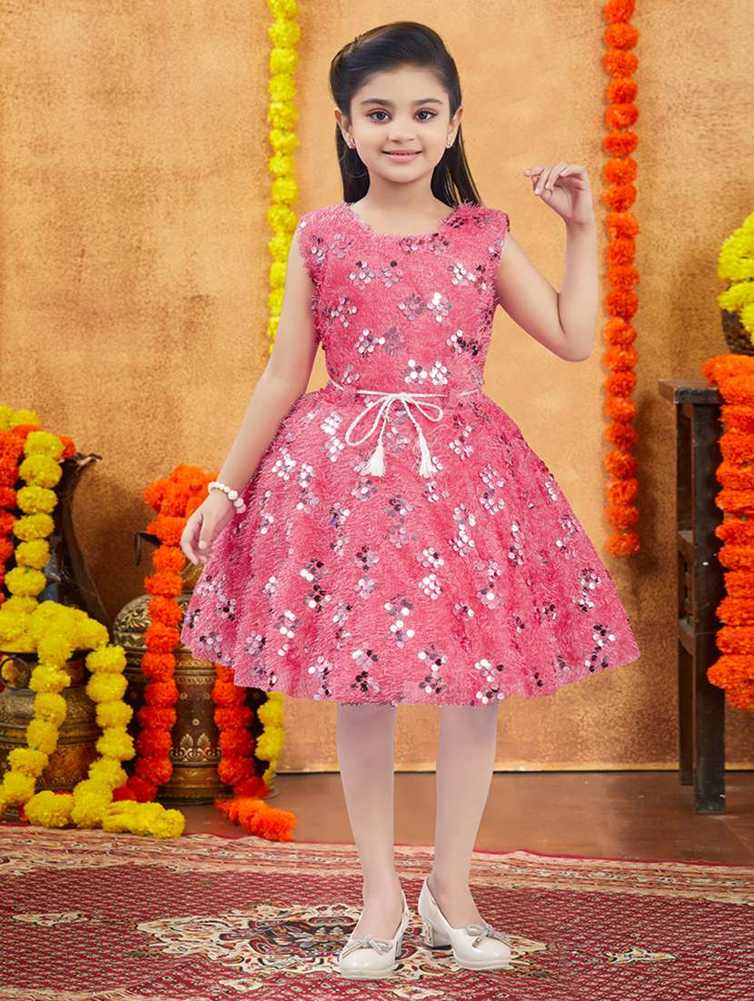 girls embellished round neck frock