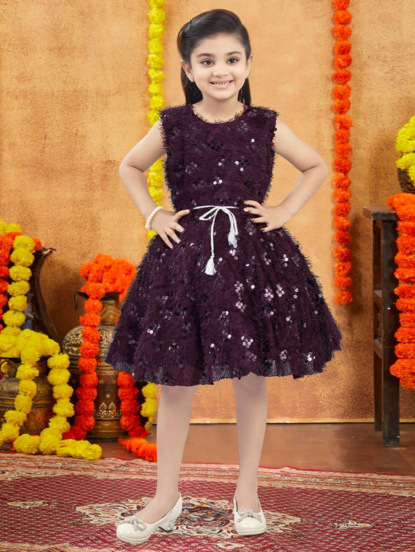 girls embellished round neck frock
