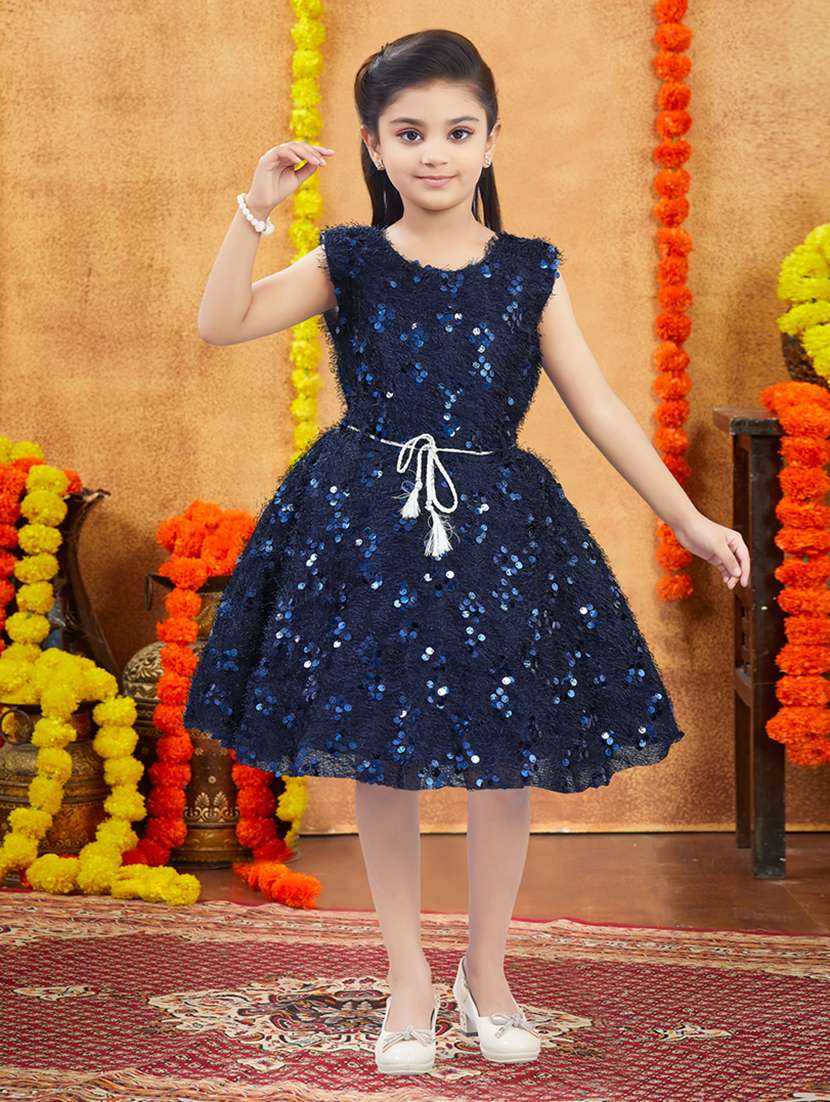 girls embellished round neck frock