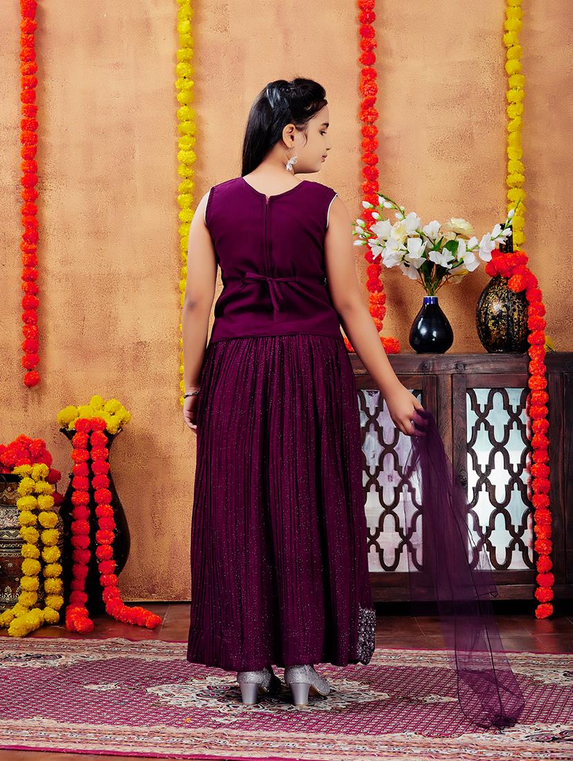 girls mirror work skirt top set with dupatta - 21728136 - Standard Image - 3