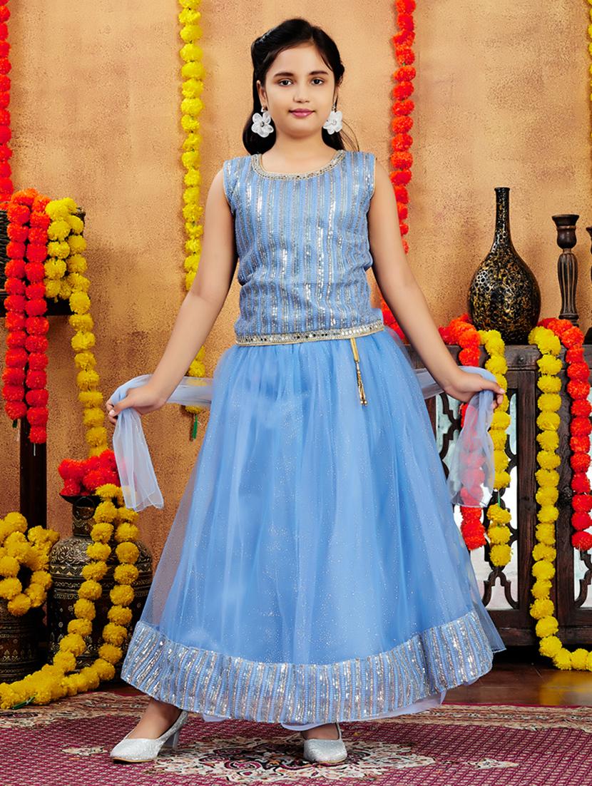 girls sequin work skirt top set with dupatta - 21728137 -  Zoom Image - 0