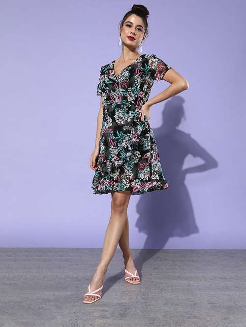 women floral print overlap neck dress - 21728188 -  Standard Image - 0
